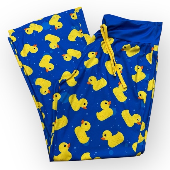 SHEIN Plus 1X Rubber Duck‎ Blue Pajama Lounge Pants Flare Casual Fun Drawstring - Picture 1 of 5